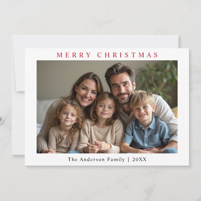 Minimalist Christmas Custom Photo Blue Holiday Card (Front)