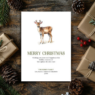 Minimalist Christmas Deer Neutral Script Holiday Card