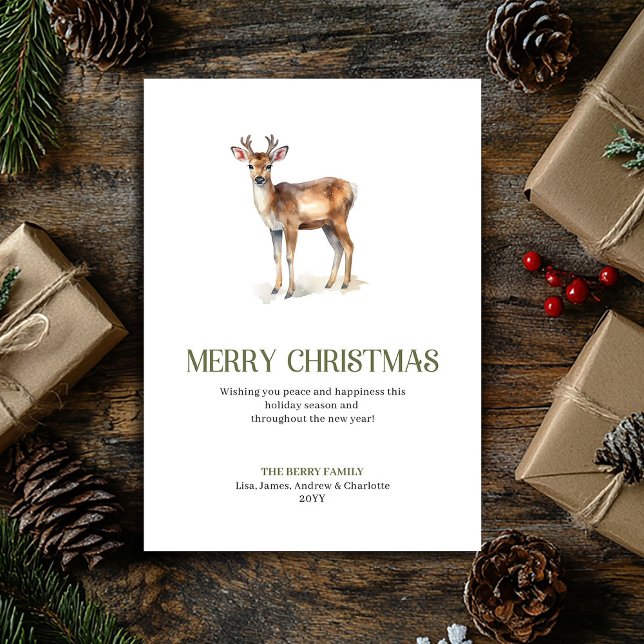 Minimalist Christmas Deer Neutral Script Holiday Card (Minimalist Christmas Ornament Neutral Script Holiday Card)