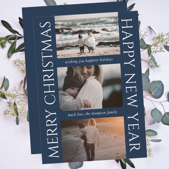 Minimalist Christmas Elegant Simple Photo Collage Holiday Card (Creator Uploaded)