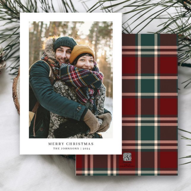 Minimalist Christmas Elegant Simple Tartan Photo Holiday Card (Creator Uploaded)
