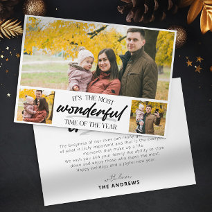 Minimalist Christmas Family 3 Photo Collage Holiday Card