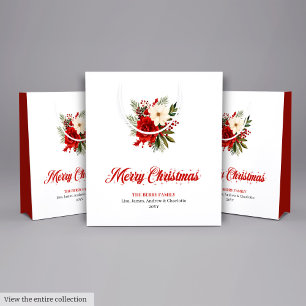 Minimalist Christmas Flowers Custom Name Gift Bag