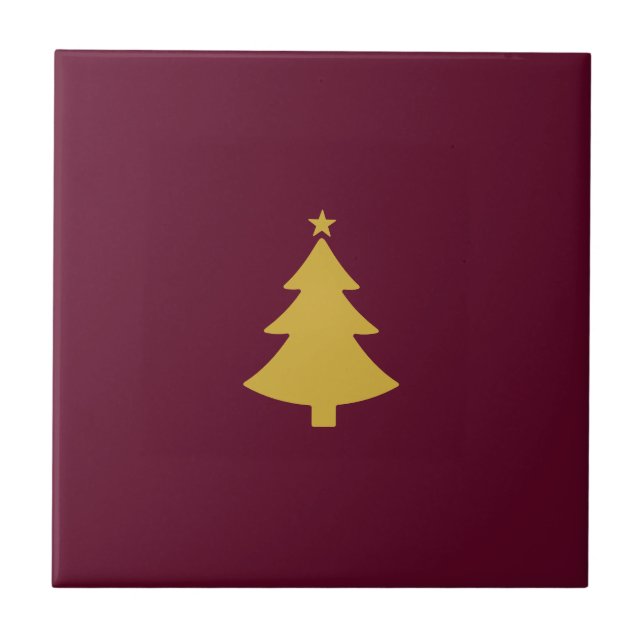 Minimalist Christmas Gold Tree, Burgundy Wine Tile (Front)