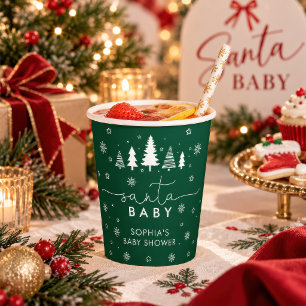 Minimalist Christmas Green Baby Shower Paper Cups