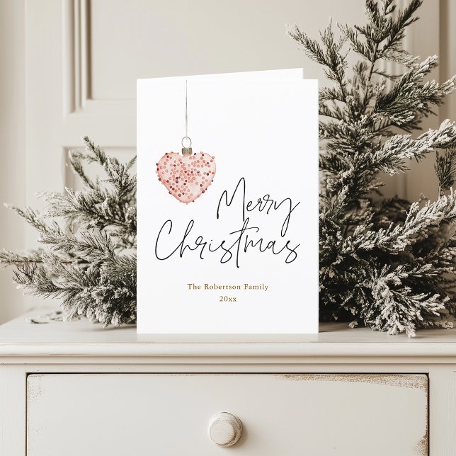 Minimalist Christmas Heart Ornament  Holiday Card (Creator Uploaded)