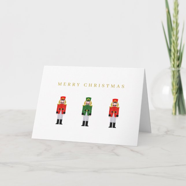 Minimalist Christmas Holiday Red Green Nutcracker Card (Front)