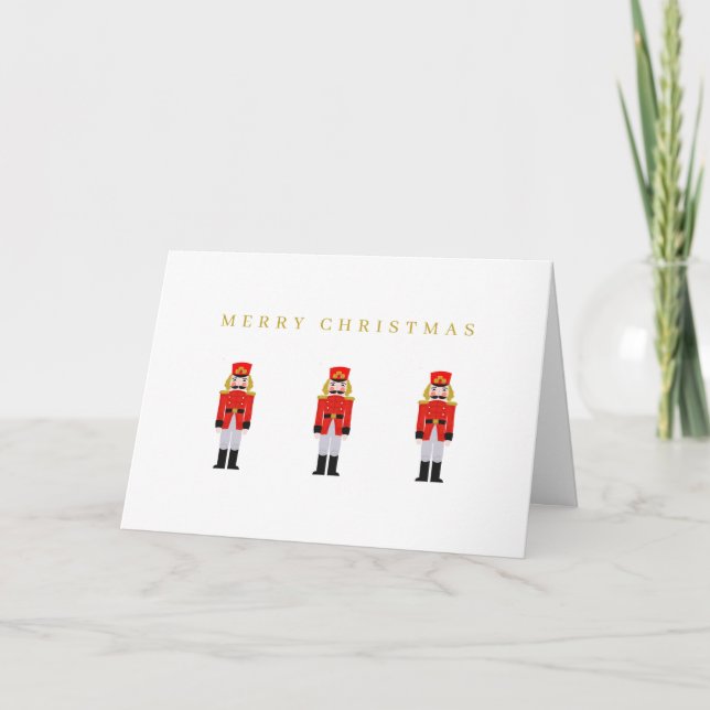 Minimalist Christmas Holiday Red Nutcracker Card (Front)