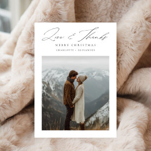 Minimalist Christmas Love and Thanks Single Photo Holiday Card