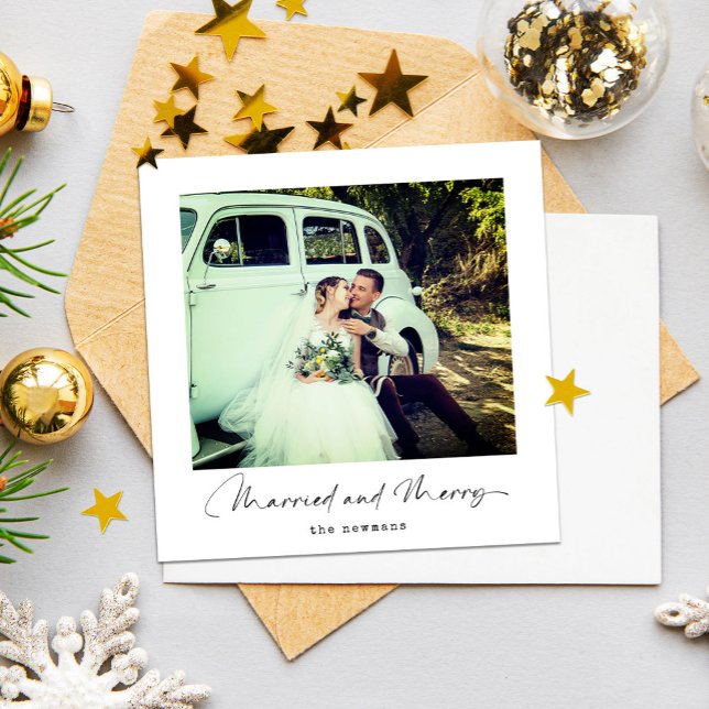 Minimalist Christmas | Married & Merry Photo Holiday Card (Creator Uploaded)