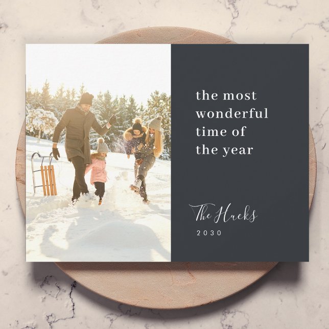 Minimalist Christmas | Modern Stylish Family Photo Holiday Card (Celebrate the season with a modern "the most wonderful time of the year" photo card by Guava)
