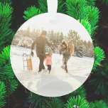 Minimalist Christmas | Modern Stylish Family Photo Ornament<br><div class="desc">A stylish modern holiday photo ornament with a modern minimal typography quote "the most wonderful time of the year" paired with a handwritten script font for your family name in white with a bluish off black feature color in a 'scandi' scandinavian design style. The greeting, name, year and message can...</div>