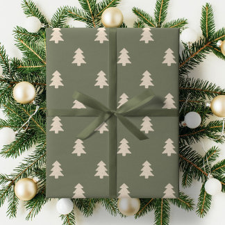 Minimalist Christmas Pine Tree Neutral Boho Winter Wrapping Paper