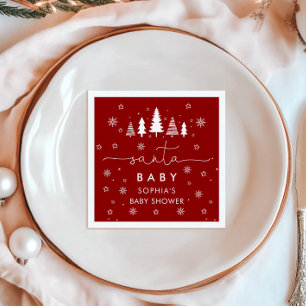 Minimalist Christmas Red Santa Baby Shower Napkins