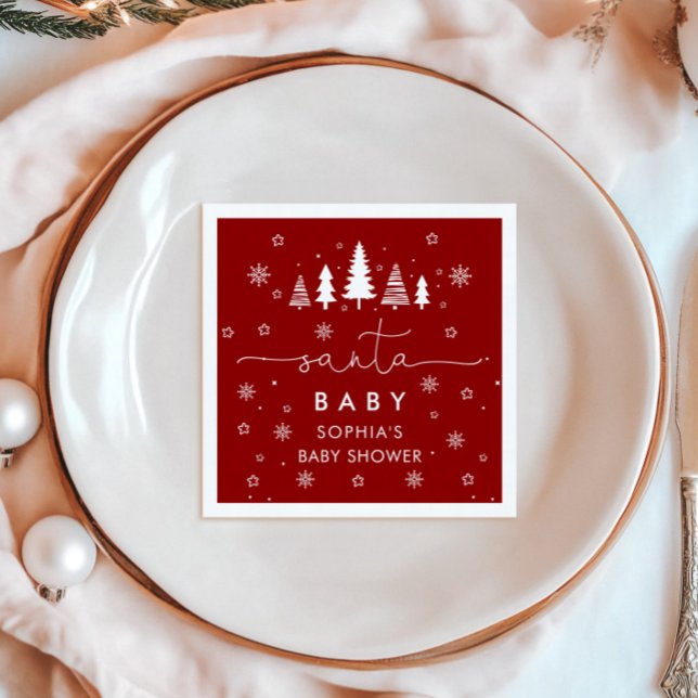 Minimalist Christmas Red Santa Baby Shower Napkins (Creator Uploaded)