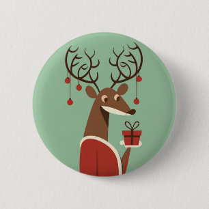 Minimalist Christmas reindeer gift present holiday 6 Cm Round Badge