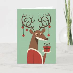 Minimalist Christmas reindeer gift present holiday Card