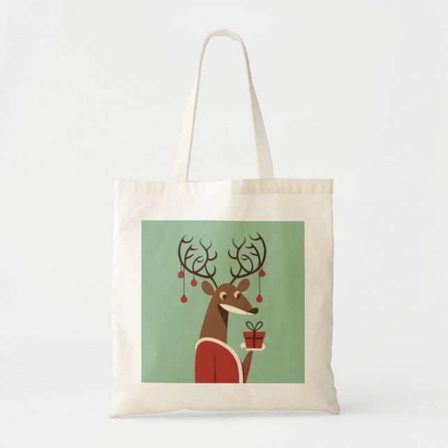 Minimalist Christmas reindeer gift present holiday Tote Bag (Front)