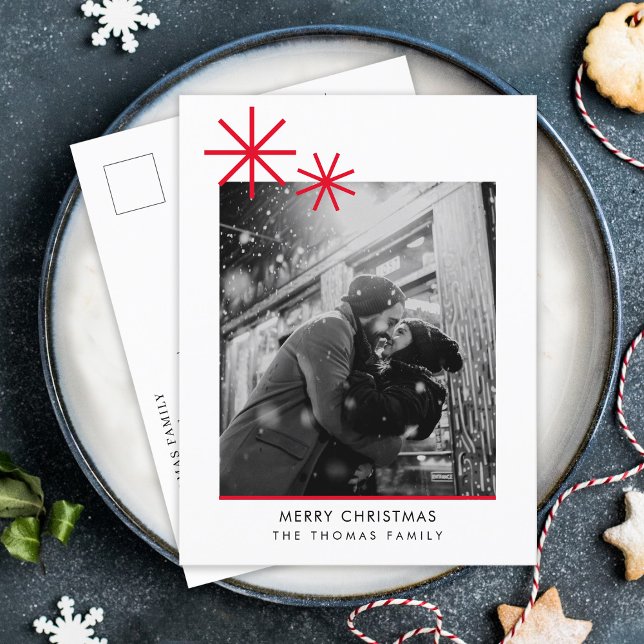 Minimalist Christmas Simple Red Photo  Holiday Postcard (Creator Uploaded)