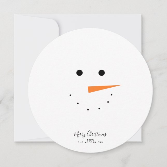 Minimalist Christmas Snowman Handwritten Script Holiday Card (Front)