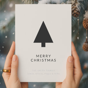 Minimalist Christmas Tree Black and White Simple Holiday Card