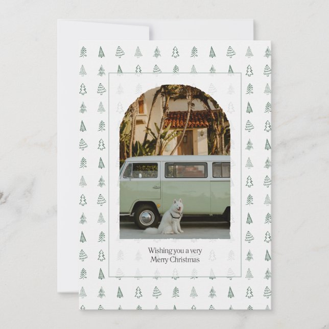 Minimalist Christmas Tree Border Holiday Card (Front)