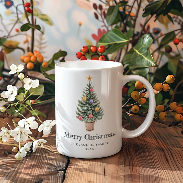 Minimalist Christmas Tree  Family Name Year  Coffee Mug (Creator Uploaded)