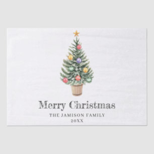 Minimalist Christmas Tree Family Name Year Tissue Paper