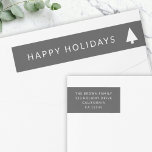 Minimalist Christmas Tree Grayscale Return Address Wrap Around Label<br><div class="desc">Minimalist, bold and simple christmas tree silhouette design wrap around happy holidays labels in a 'scandi' scandinavian design style. The modern, minimal and bold design stands out from traditional christmas designs and is the perfect choice for the festive season. Can be easily personalized with your holiday message and return address...</div>