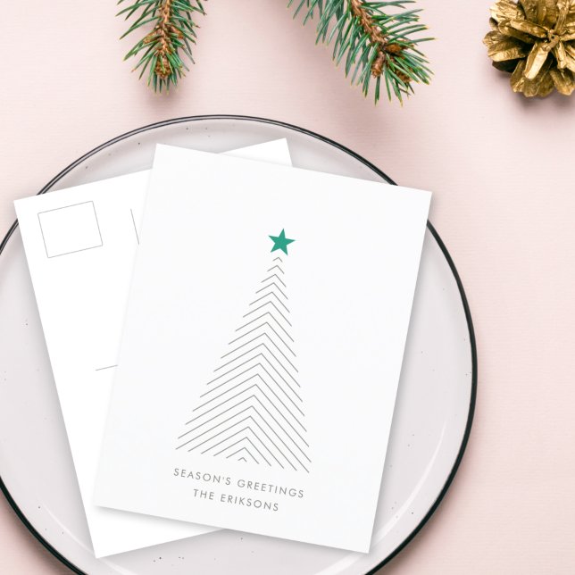 Minimalist Christmas Tree | Green Star Scandi Holiday Postcard (Creator Uploaded)