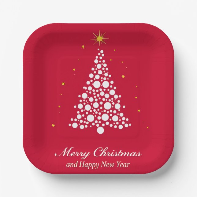 Minimalist Christmas Tree Illustration Paper Plate (Front)