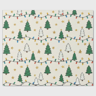 Minimalist Christmas Tree Lights Pattern Gift Wrapping Paper