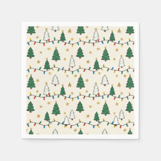 Minimalist Christmas Tree Lights Pattern Party Napkin