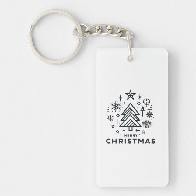 Minimalist Christmas Tree Merry Christmas Design Key Ring (Front)