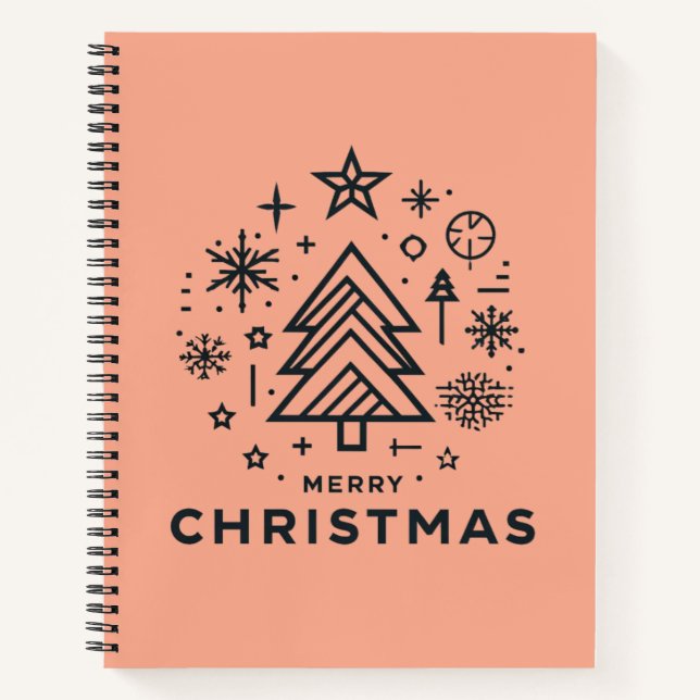 Minimalist Christmas Tree Merry Christmas Design Notebook (Front)
