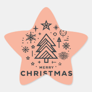 Minimalist Christmas Tree Merry Christmas Design Star Sticker