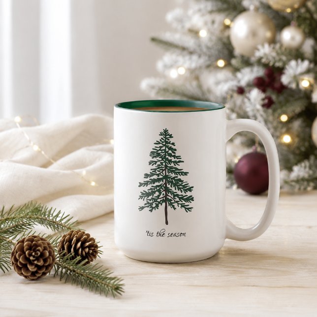 Minimalist Christmas Tree Mug – Customizable Text  (Creator Uploaded)