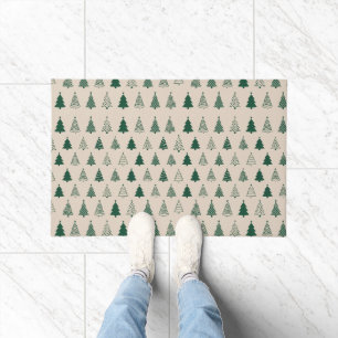 Minimalist Christmas Tree Pattern Green Festive Doormat