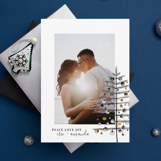 Minimalist Christmas Tree Peace Love Joy Photo Holiday Card (Creator Uploaded)