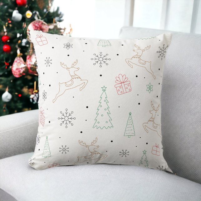 Minimalist Christmas Tree Reindeer Gift Line Art Cushion (Creator Uploaded)