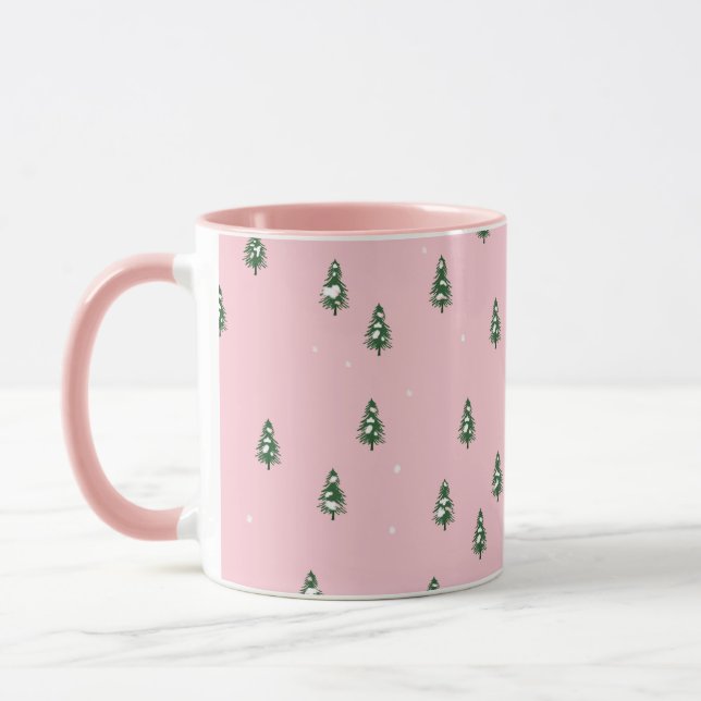 Minimalist Christmas Tree Winter Forest On Pink  Mug (Left)