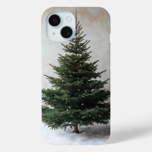 Minimalist Christmas Tree with Soft Lights on Snow iPhone 15 Case