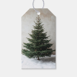 Minimalist Christmas Tree with Soft Lights on Snow Gift Tags