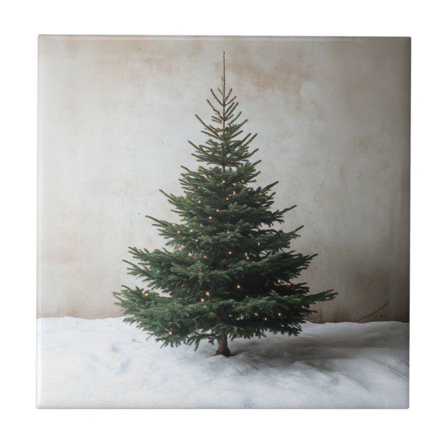 Minimalist Christmas Tree with Soft Lights on Snow Tile (Front)