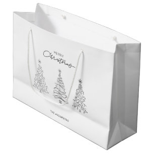 Minimalist Christmas Trees Custom Name Large Gift Bag
