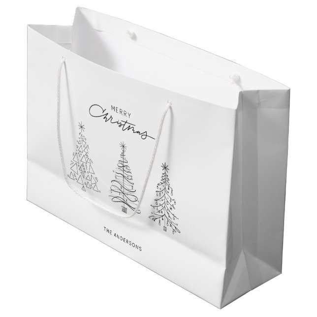 Minimalist Christmas Trees Custom Name Large Gift Bag (Front Angled)