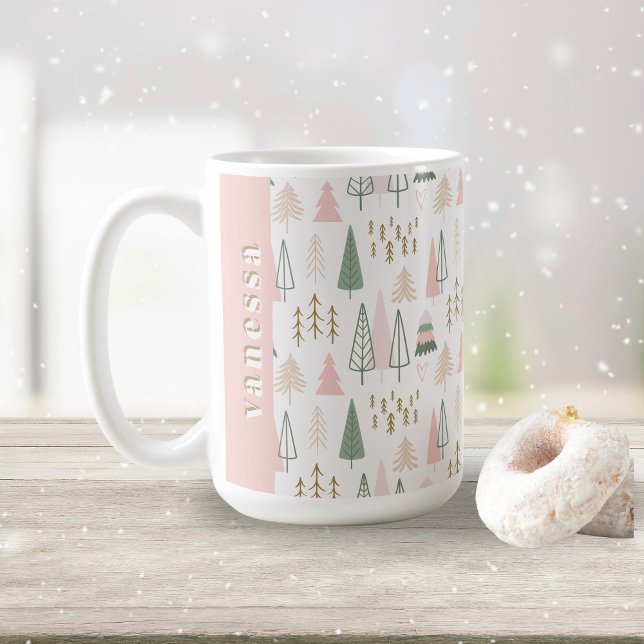 Minimalist Christmas Trees Sage Green & Blush Pink Coffee Mug (Creator Uploaded)