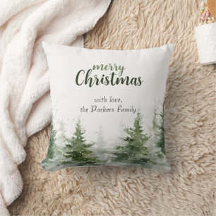 Minimalist Christmas Watercolor Evergreen Snow Cushion