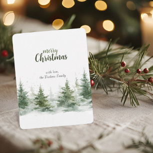 Minimalist Christmas Watercolor Evergreen Snow Holiday Card