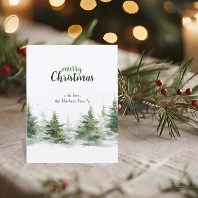Minimalist Christmas Watercolor Evergreen Snow Holiday Postcard (Creator Uploaded)